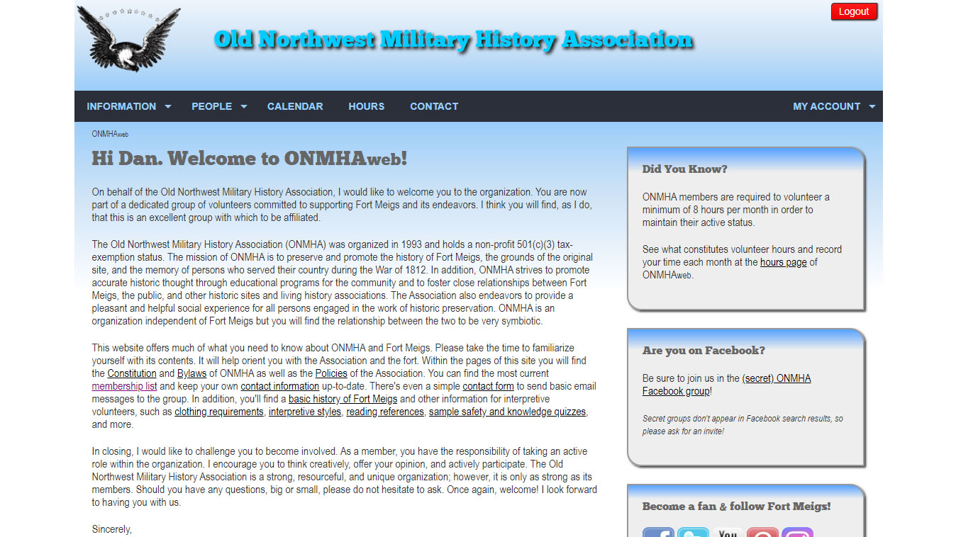 Screenshot of onmha.fortmeigs.org